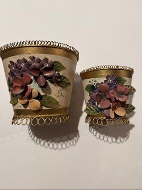 Floral Decorative Metal Planters - Gold and Purple